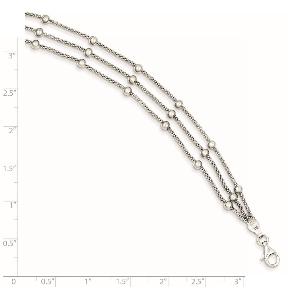 7 Zoll Sterlingsilber Poliert Gekugelt 3-strand Armband