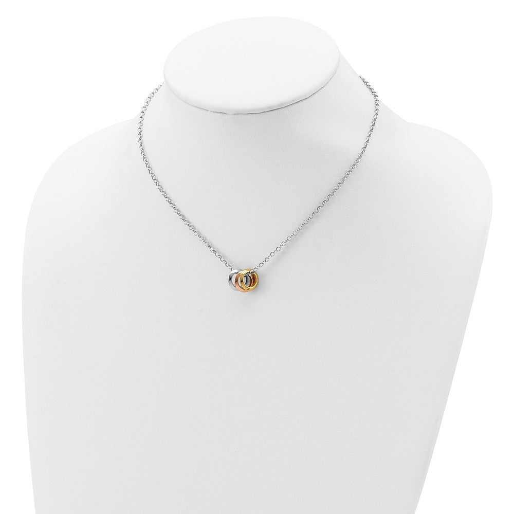 Sterlingsilber Rhodium, Rose und Vergoldet 3-circle Halskette