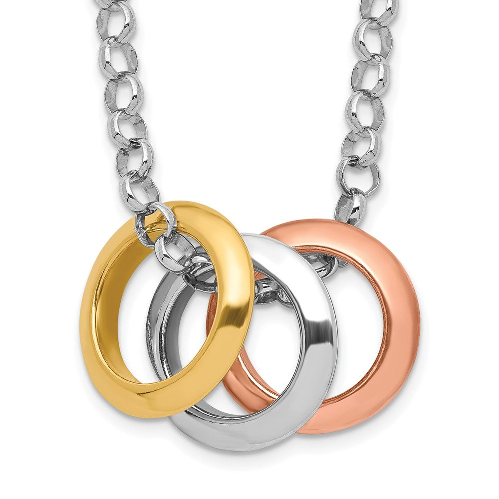 Sterlingsilber Rhodium, Rose und Vergoldet 3-circle Halskette