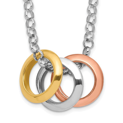 Sterlingsilber Rhodium, Rose und Vergoldet 3-circle Halskette