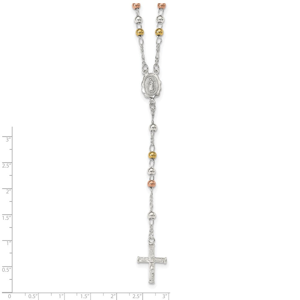 Sterlingsilber Gelb & Rose Glanz Vergoldet Rosenkranz Halskette