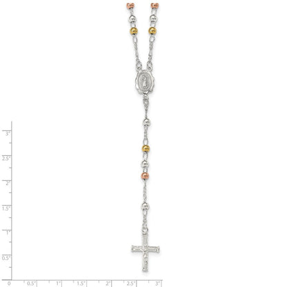 Sterlingsilber Gelb & Rose Glanz Vergoldet Rosenkranz Halskette