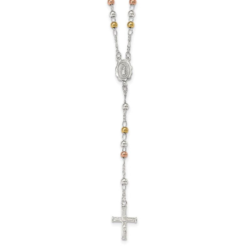 Sterlingsilber Gelb & Rose Glanz Vergoldet Rosenkranz Halskette