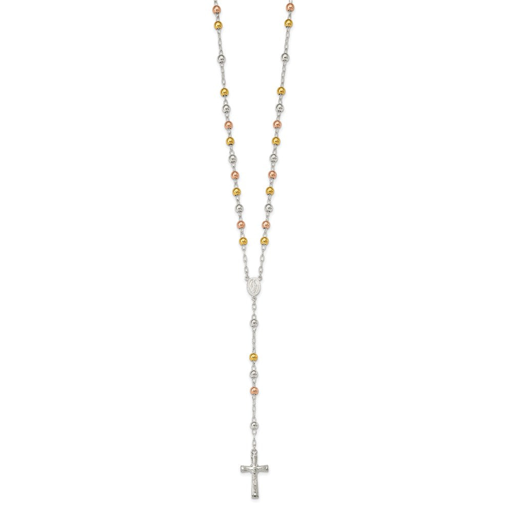 Sterlingsilber Poliert Rosenkranz Tricolor Perlen Halskette