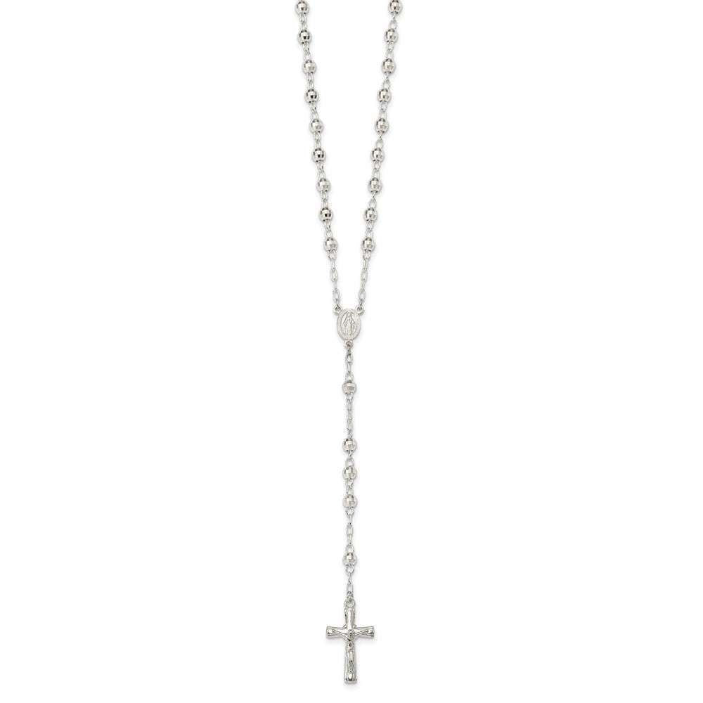 Sterlingsilber Poliert und Strukturiert Perle Rosenkranz 26 Zoll Halskette