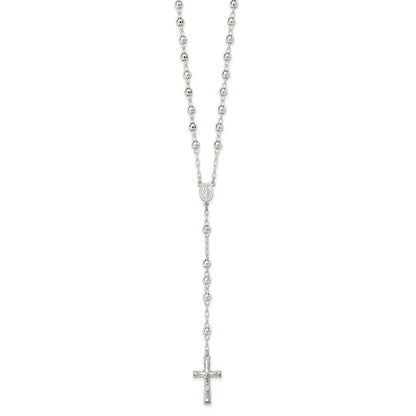 Sterlingsilber Poliert und Strukturiert Perle Rosenkranz 26 Zoll Halskette