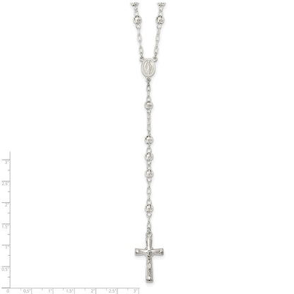 Sterlingsilber Poliert und Strukturiert Perle Rosenkranz 26 Zoll Halskette