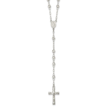 Sterlingsilber Poliert und Strukturiert Perle Rosenkranz 26 Zoll Halskette
