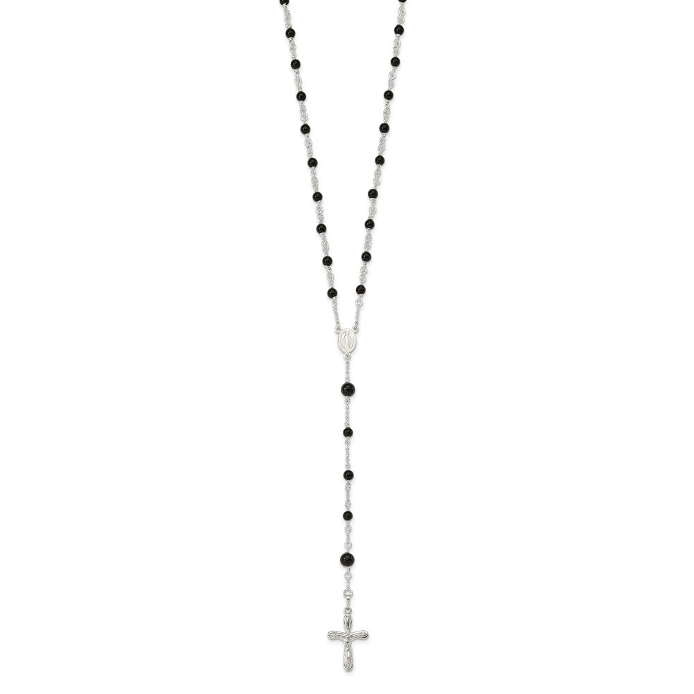 Sterlingsilber Poliert Schwarz Onyx Rosenkranz Halskette