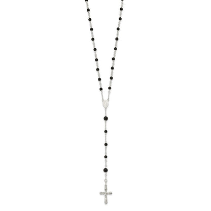Sterlingsilber Poliert Schwarz Onyx Rosenkranz Halskette