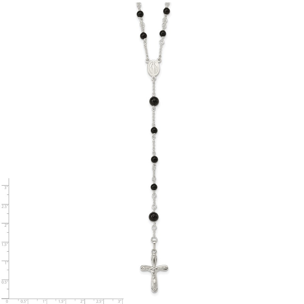 Sterlingsilber Poliert Schwarz Onyx Rosenkranz Halskette