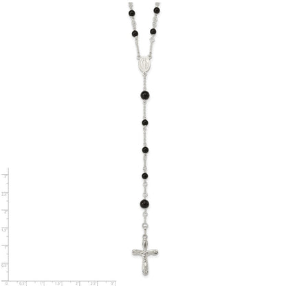 Sterlingsilber Poliert Schwarz Onyx Rosenkranz Halskette