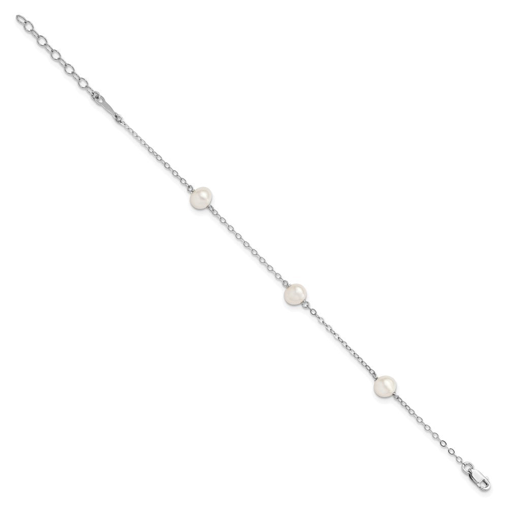 Sterlingsilber Rhodiniert Fw Zuchtperle mit 1 Zoll Verlängerung. Armband