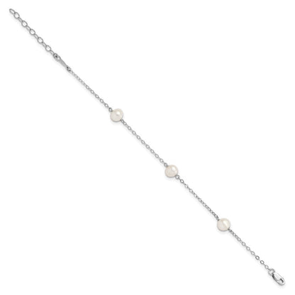 Sterlingsilber Rhodiniert Fw Zuchtperle mit 1 Zoll Verlängerung. Armband