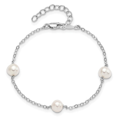 Sterlingsilber Rhodiniert Fw Zuchtperle mit 1 Zoll Verlängerung. Armband