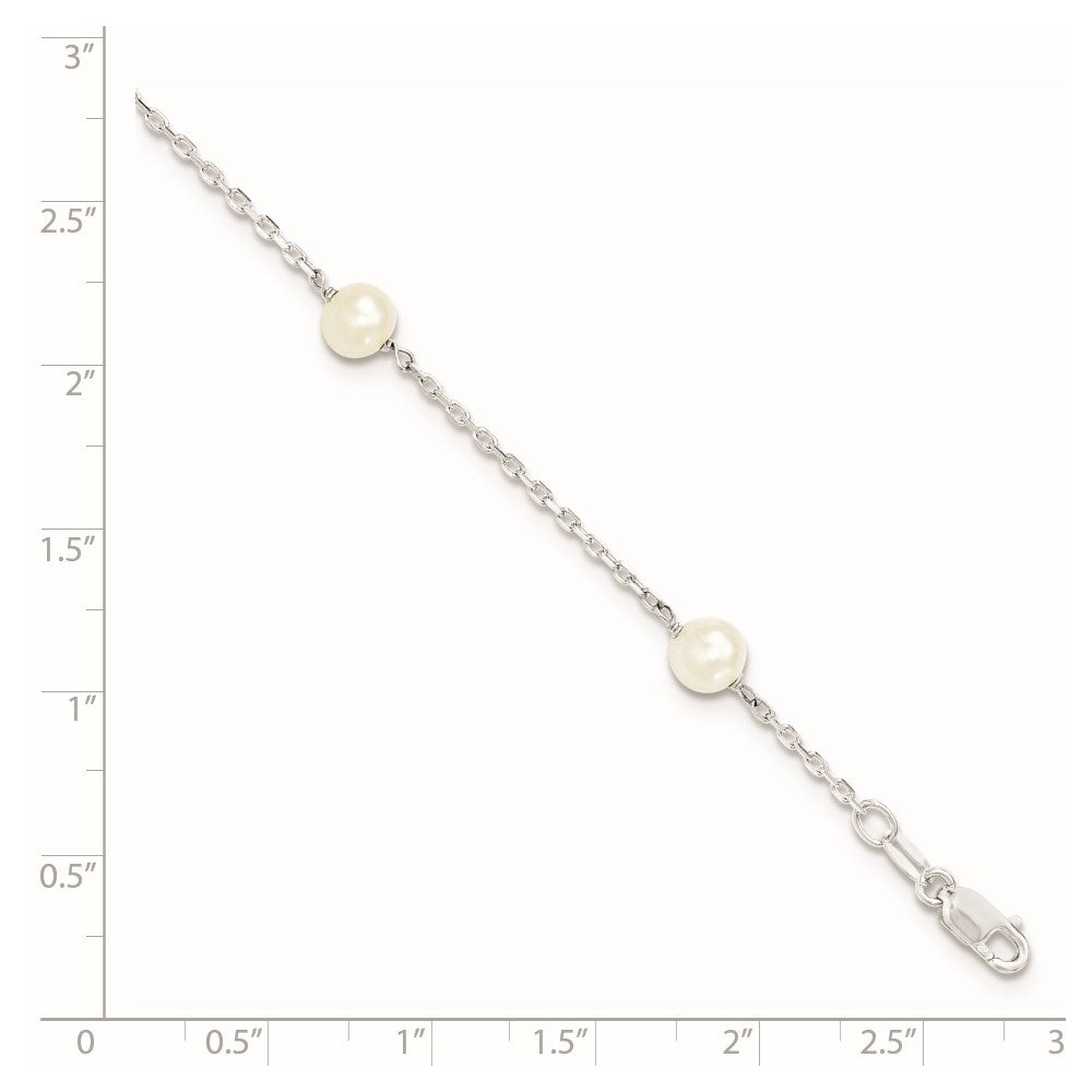 Sterlingsilber Rhodiniert Fw Zuchtperle mit 1 Zoll Verlängerung. Armband