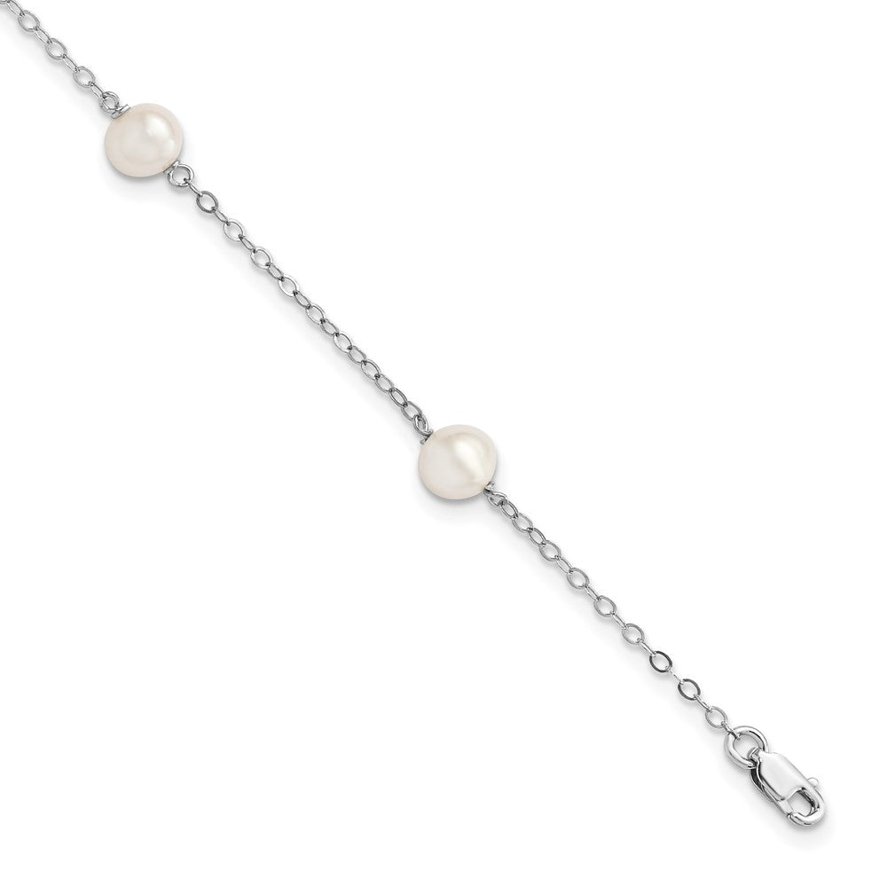 Sterlingsilber Rhodiniert Fw Zuchtperle mit 1 Zoll Verlängerung. Armband