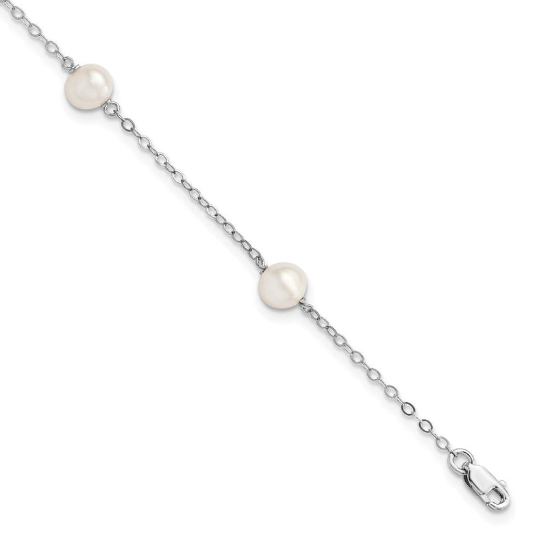Sterlingsilber Rhodiniert Fw Zuchtperle mit 1 Zoll Verlängerung. Armband