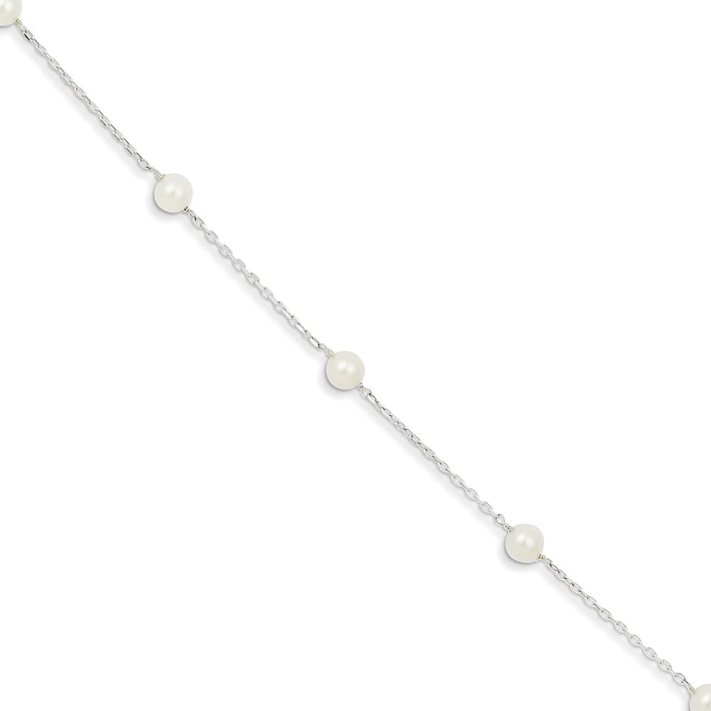 Sterlingsilber Rhodiniert Fw Zuchtperle mit 1 Zoll Verlängerung. Armband