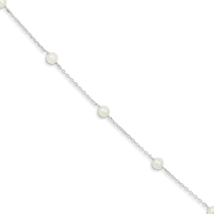 Sterlingsilber Rhodiniert Fw Zuchtperle mit 1 Zoll Verlängerung. Armband