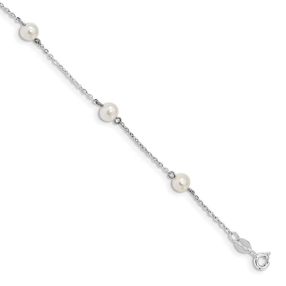 7 Zoll Sterlingsilber Rhodiniert Weiß Rund Fwc Perle 5 Station Armband