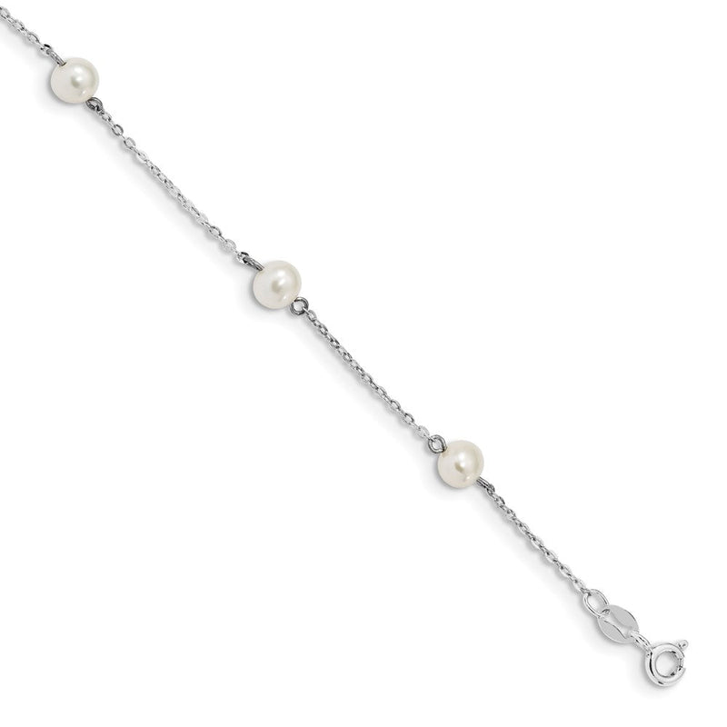 7 Zoll Sterlingsilber Rhodiniert Weiß Rund Fwc Perle 5 Station Armband