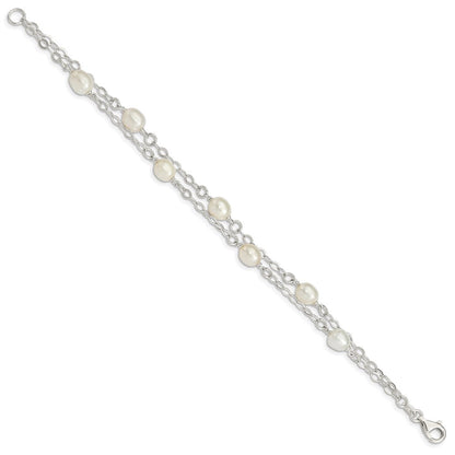 Sterlingsilber Weiß Fw Zuchtperle 7.5 Zoll Armband