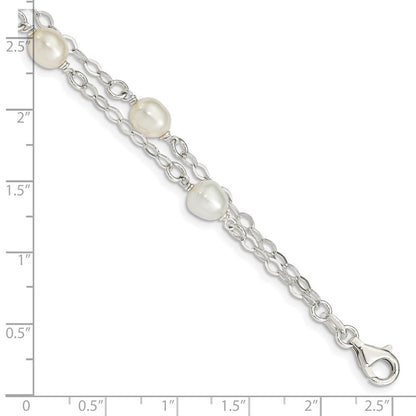 Sterlingsilber Weiß Fw Zuchtperle 7.5 Zoll Armband