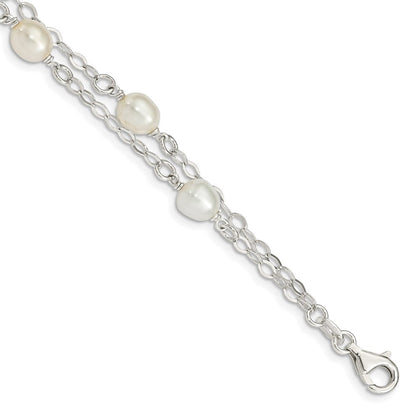 Sterlingsilber Weiß Fw Zuchtperle 7.5 Zoll Armband