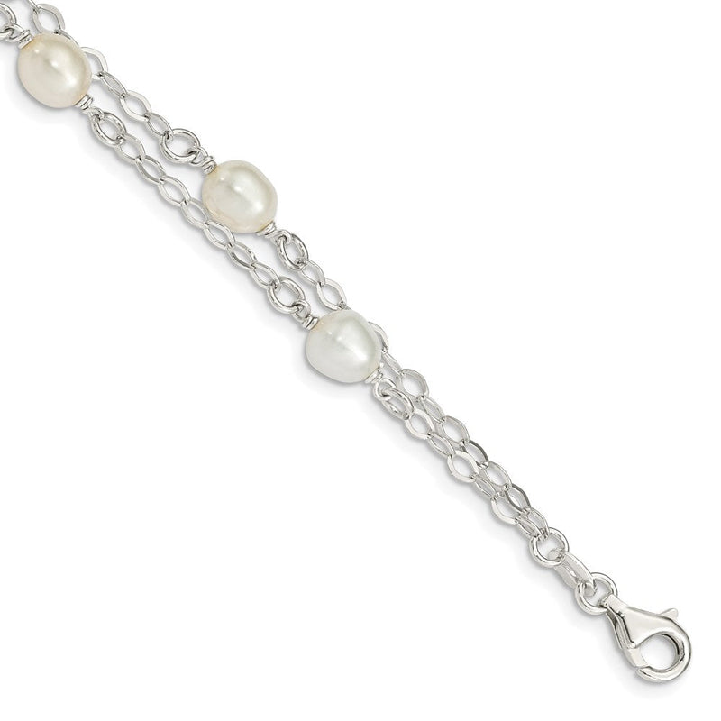 Sterlingsilber Weiß Fw Zuchtperle 7.5 Zoll Armband