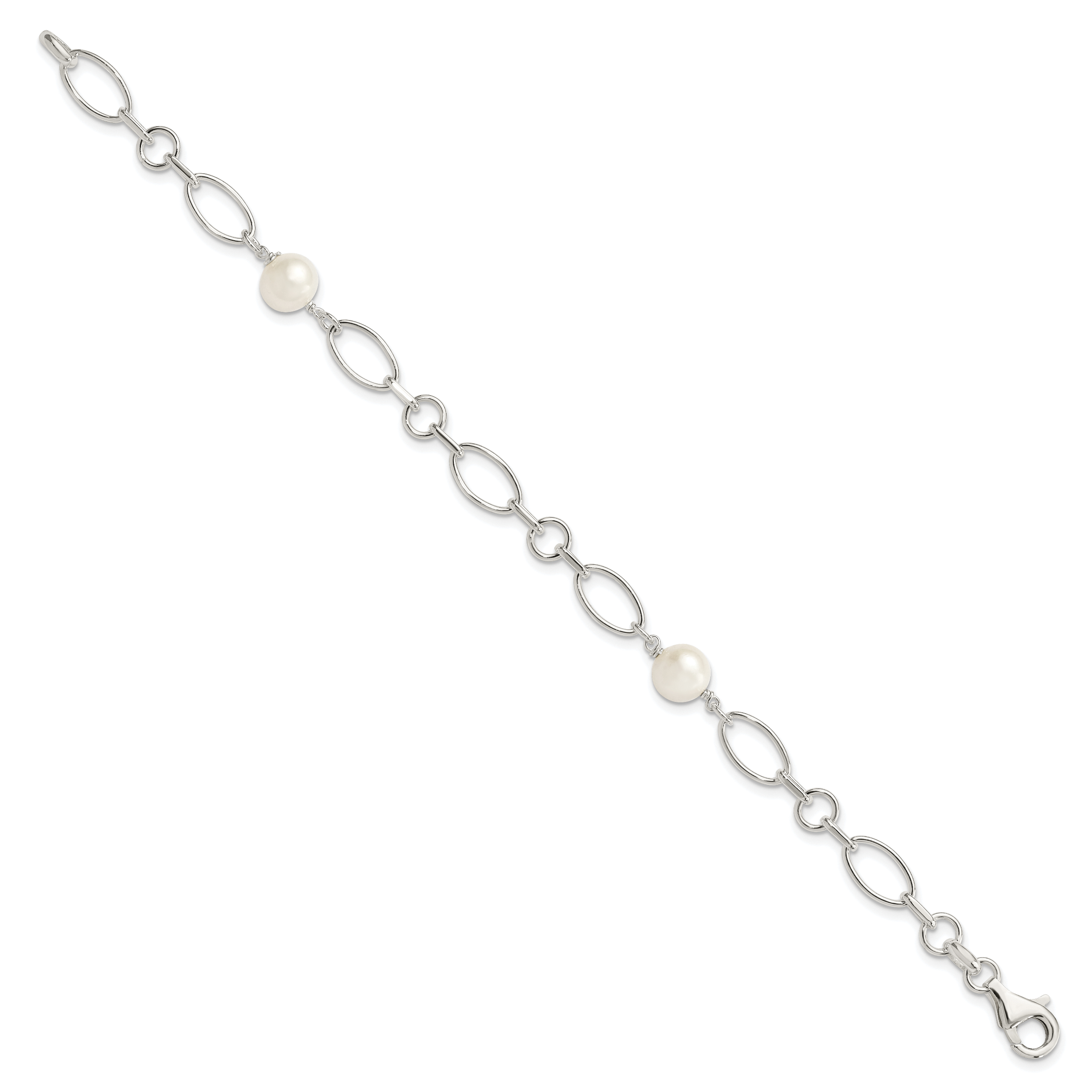 7.5 Zoll Sterlingsilber Poliert Fw Zuchtperle Armband