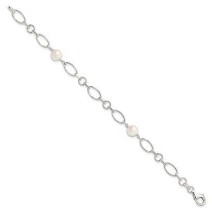 7.5 Zoll Sterlingsilber Poliert Fw Zuchtperle Armband