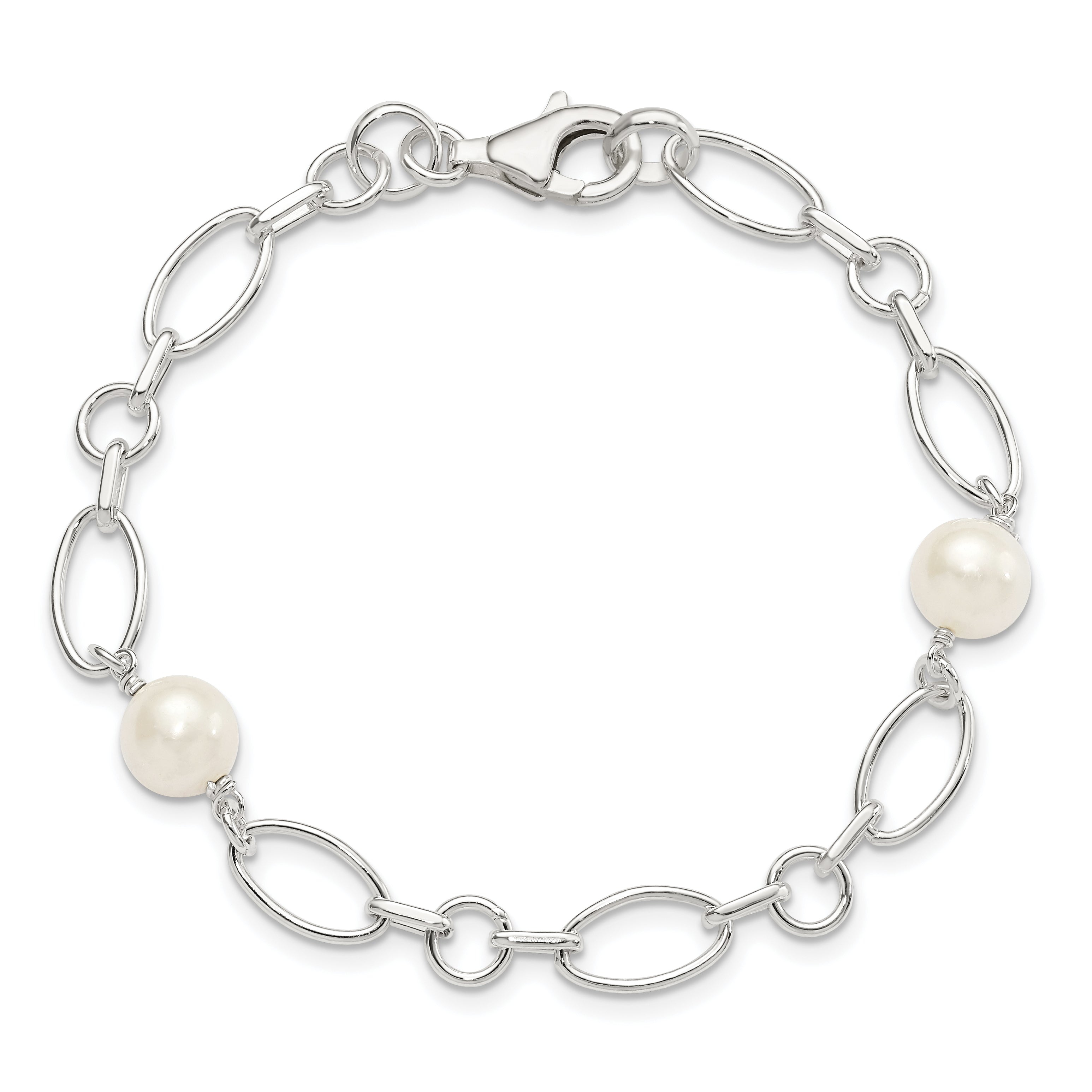 7.5 Zoll Sterlingsilber Poliert Fw Zuchtperle Armband