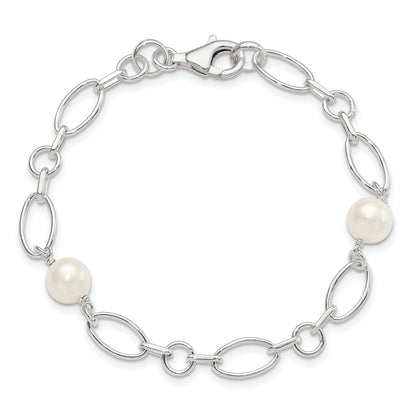 7.5 Zoll Sterlingsilber Poliert Fw Zuchtperle Armband