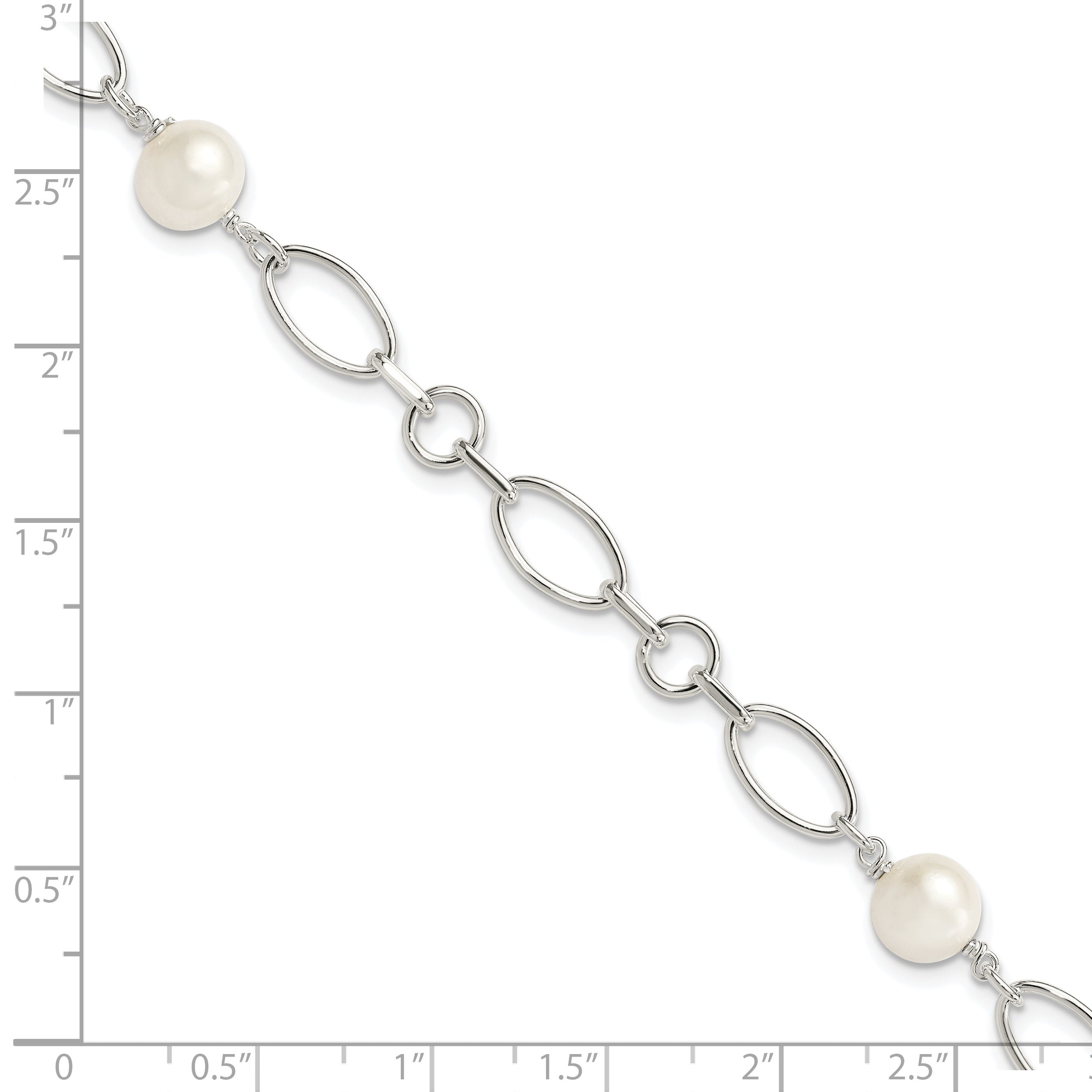 7.5 Zoll Sterlingsilber Poliert Fw Zuchtperle Armband