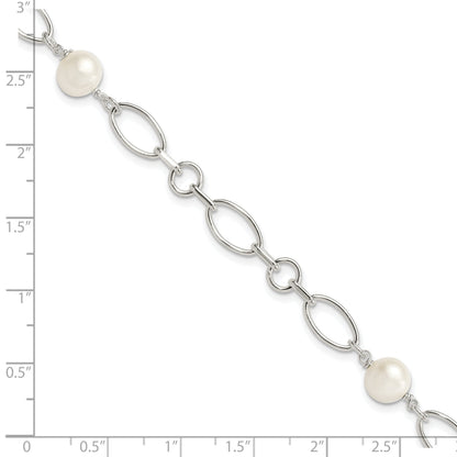 7.5 Zoll Sterlingsilber Poliert Fw Zuchtperle Armband