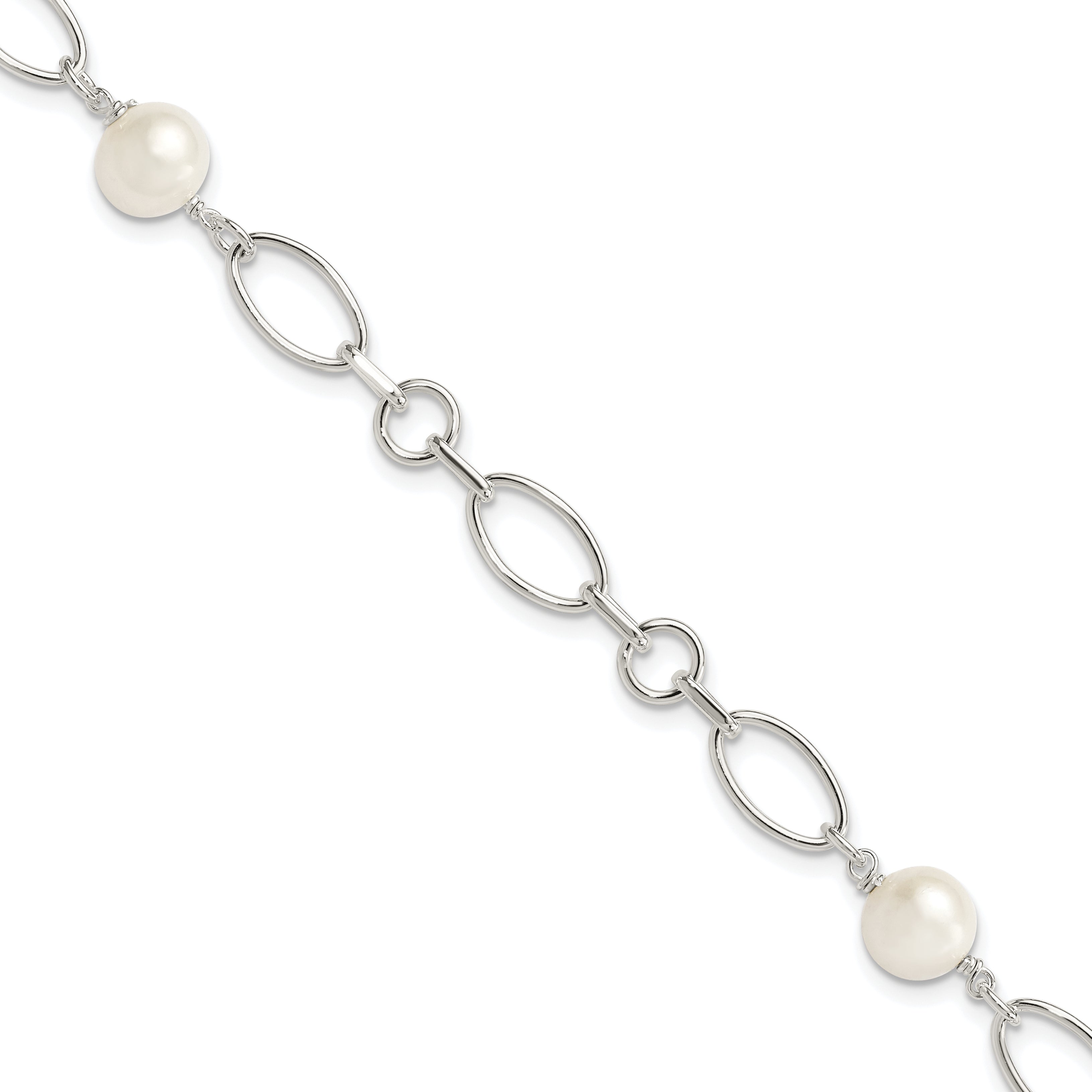7.5 Zoll Sterlingsilber Poliert Fw Zuchtperle Armband