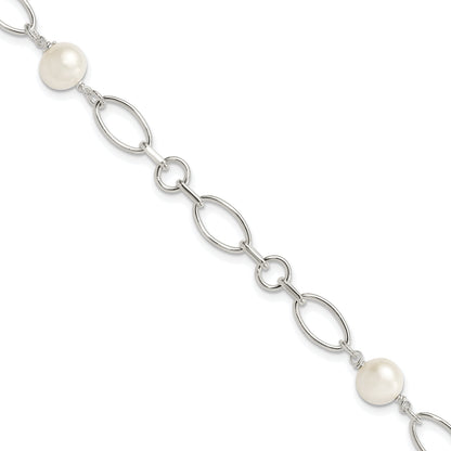 7.5 Zoll Sterlingsilber Poliert Fw Zuchtperle Armband