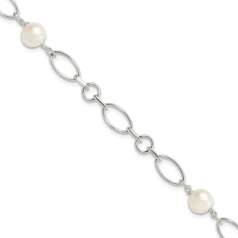 7.5 Zoll Sterlingsilber Poliert Fw Zuchtperle Armband