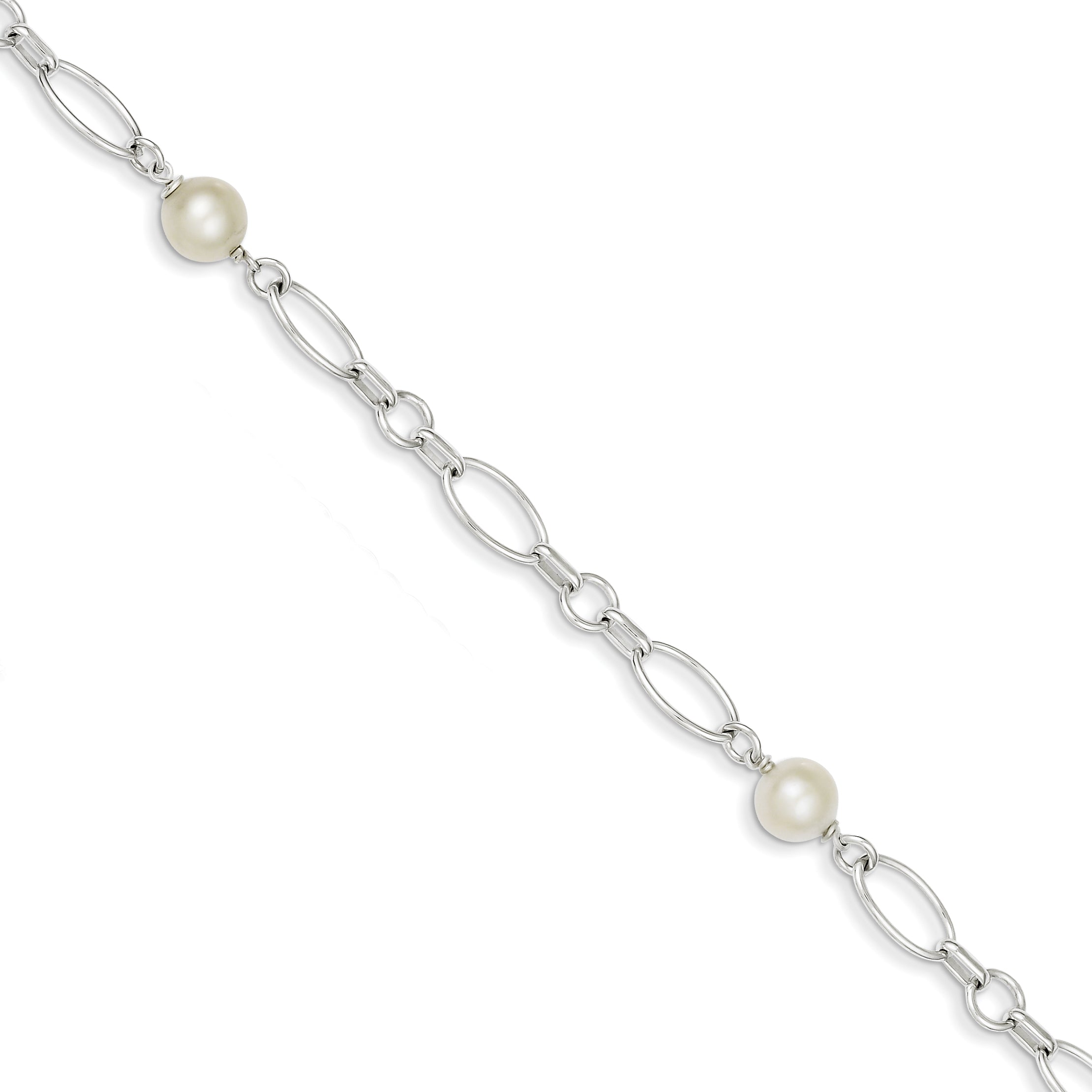 7.5 Zoll Sterlingsilber Poliert Fw Zuchtperle Armband
