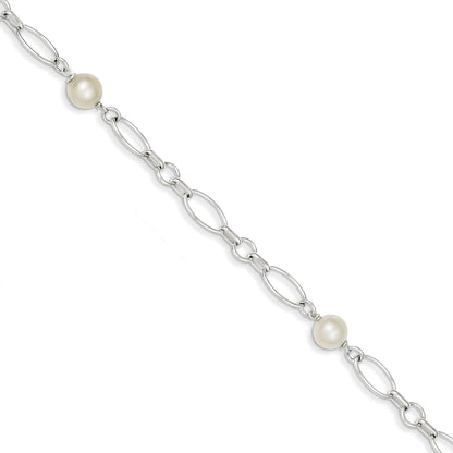 7.5 Zoll Sterlingsilber Poliert Fw Zuchtperle Armband