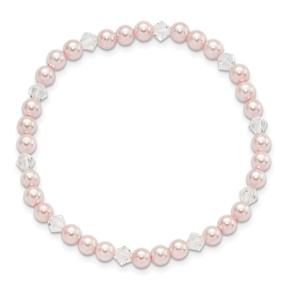 Mode Kinder 4mm Rosa Muschel Perle & Kristall Dehnbar Armband