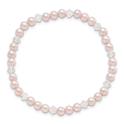 Mode Kinder 4mm Rosa Muschel Perle & Kristall Dehnbar Armband