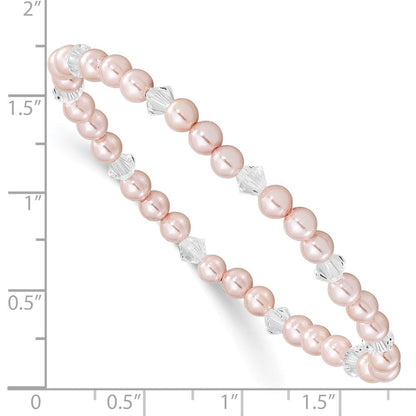 Mode Kinder 4mm Rosa Muschel Perle & Kristall Dehnbar Armband
