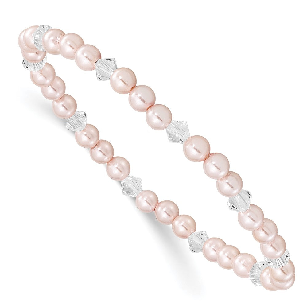 Mode Kinder 4mm Rosa Muschel Perle & Kristall Dehnbar Armband