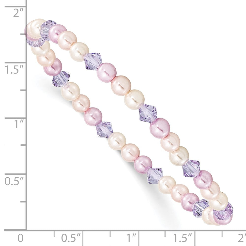Mode Kinder Rosa, Lila & Weiß 4mm Muschel Perle Kristall Dehnbar Armband