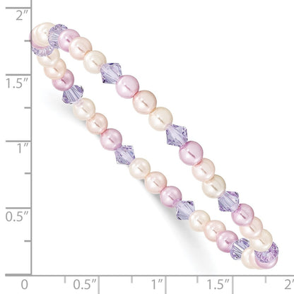 Mode Kinder Rosa, Lila & Weiß 4mm Muschel Perle Kristall Dehnbar Armband