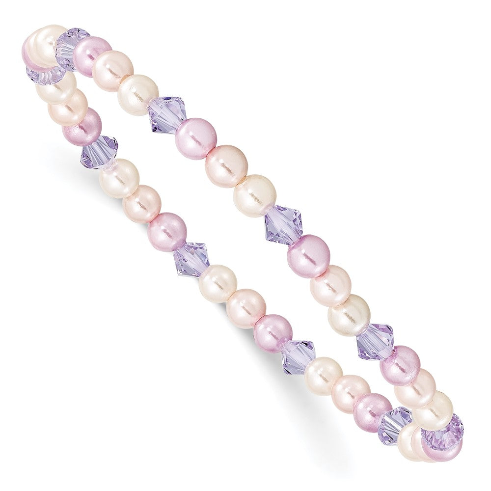 Mode Kinder Rosa, Lila & Weiß 4mm Muschel Perle Kristall Dehnbar Armband