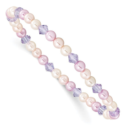 Mode Kinder Rosa, Lila & Weiß 4mm Muschel Perle Kristall Dehnbar Armband