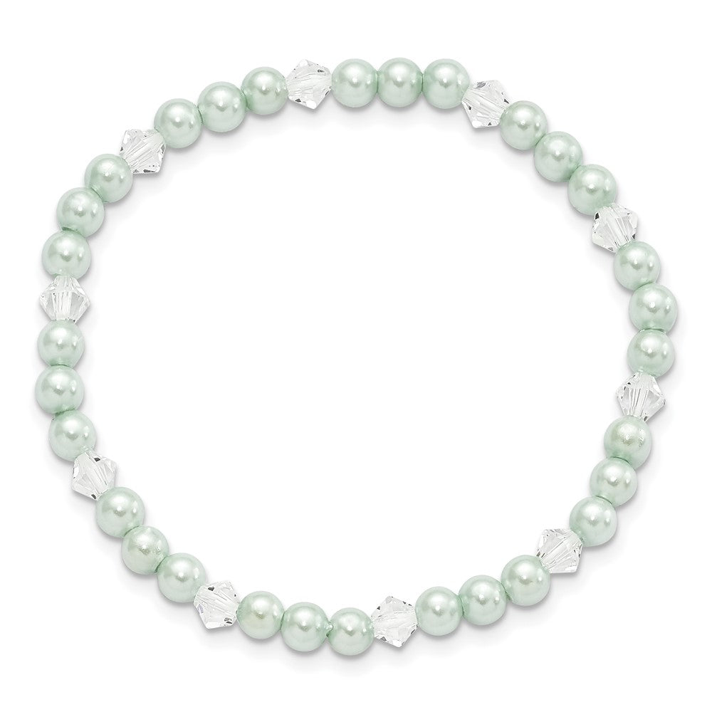 Mode Kinder 4mm Grün Muschel Perle & Kristall Dehnbar Armband
